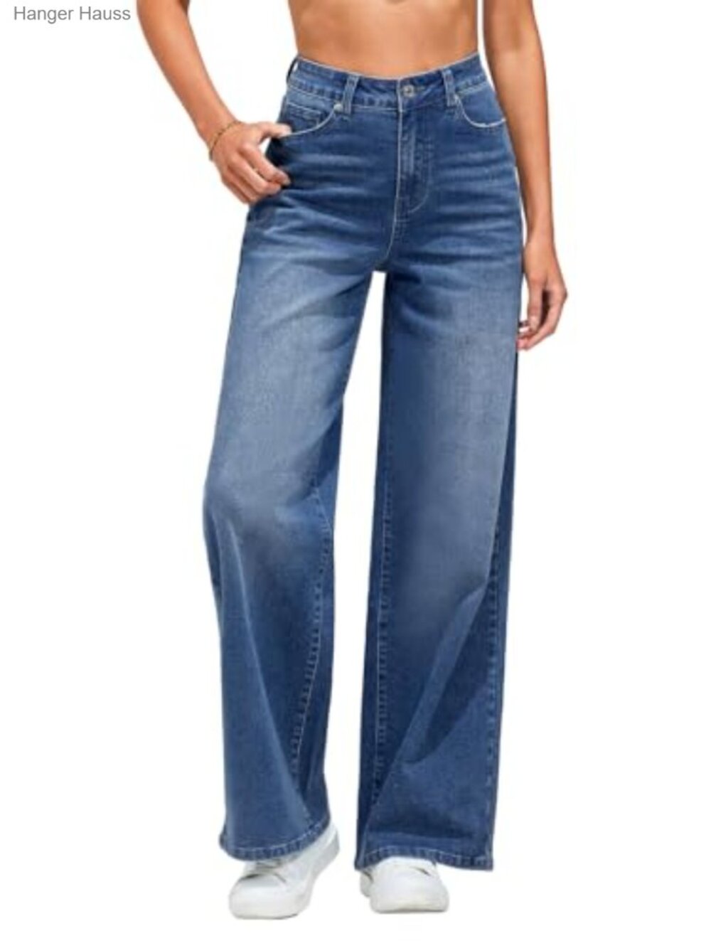 High Waisted Baggy Wide Leg Jeans Stretch Denim Pants Loose Fit